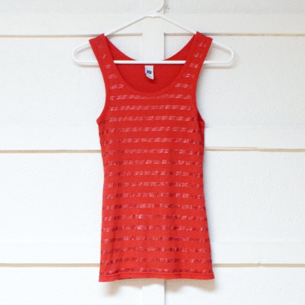 GAP Red Sparkly GlitterStriped Front Ribbed Knit Tank Top | Size S